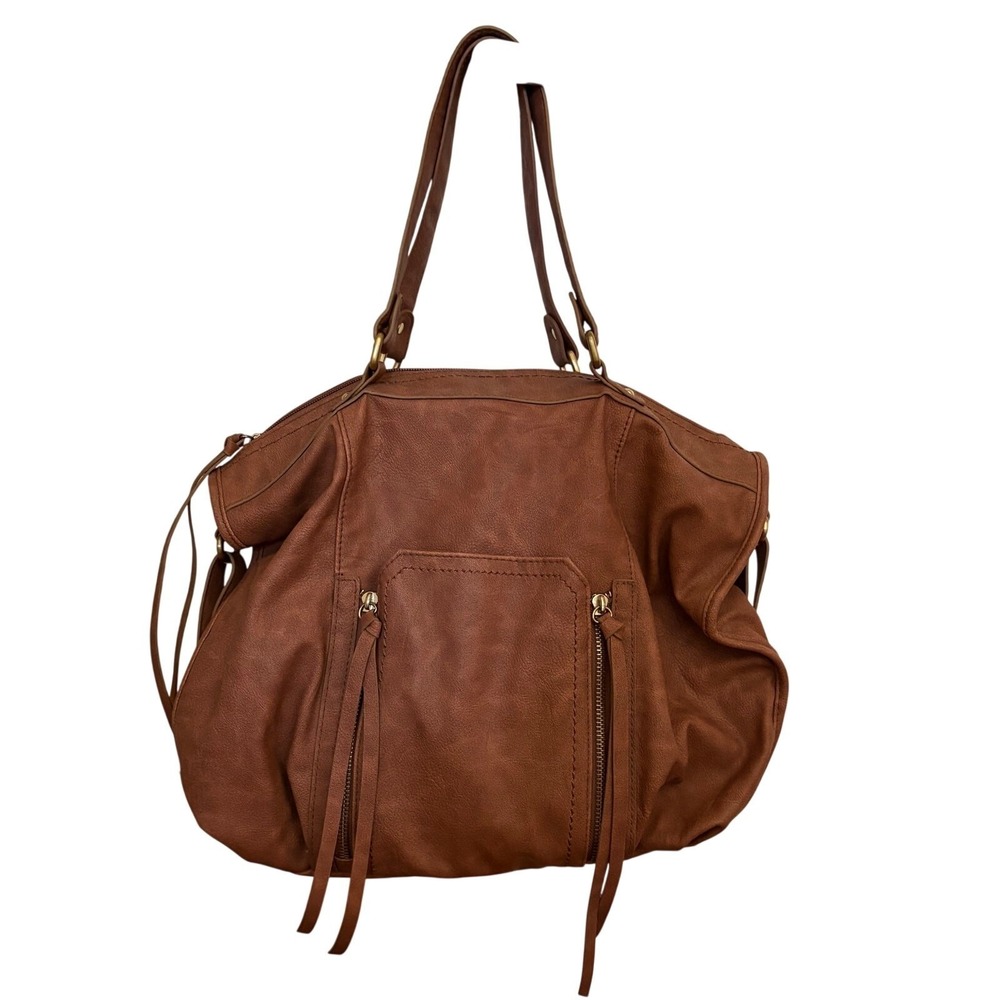 Express Dark Brown PVC Handbag HOBO Biker Bag Purse 15x11"
